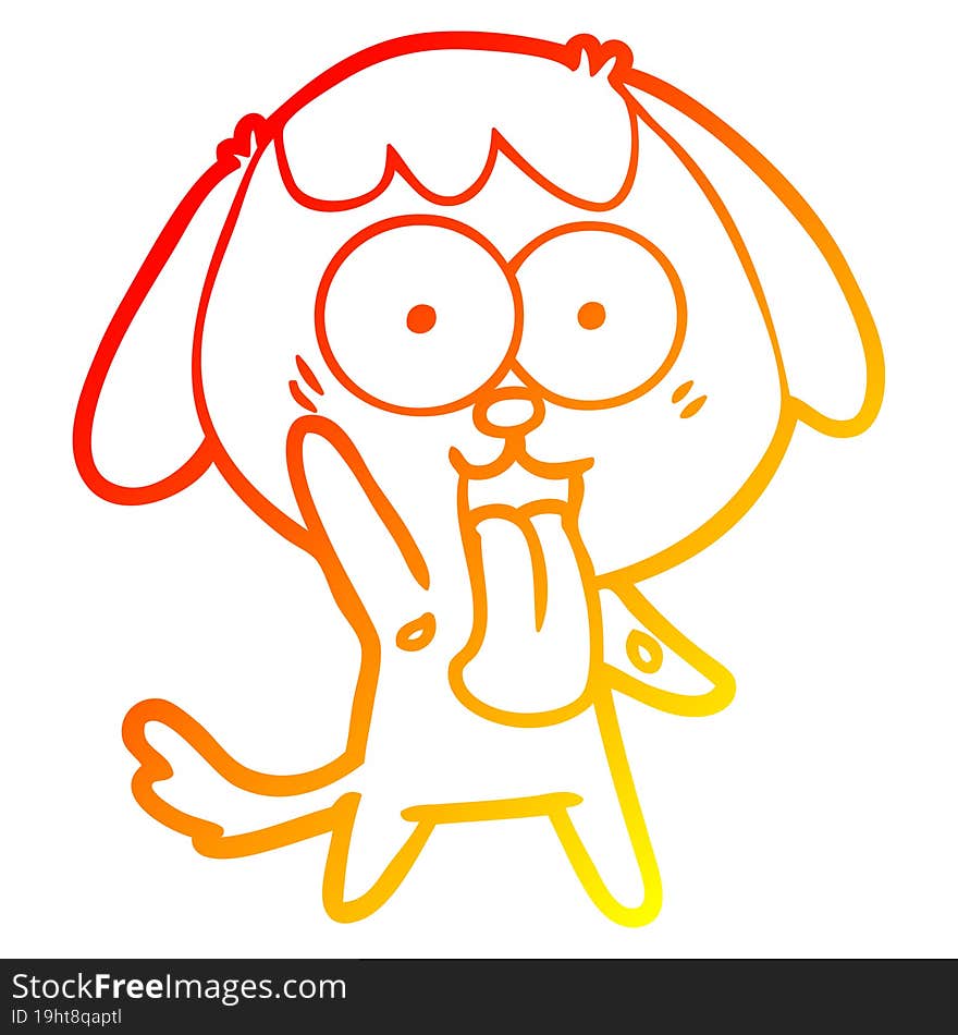 warm gradient line drawing of a cute cartoon dog