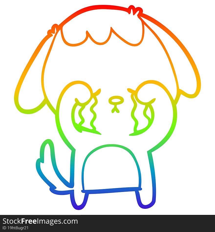 Rainbow Gradient Line Drawing Cartoon Crying Dog