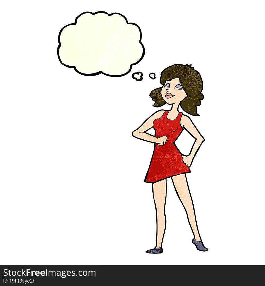 cartoon proud woman with thought bubble