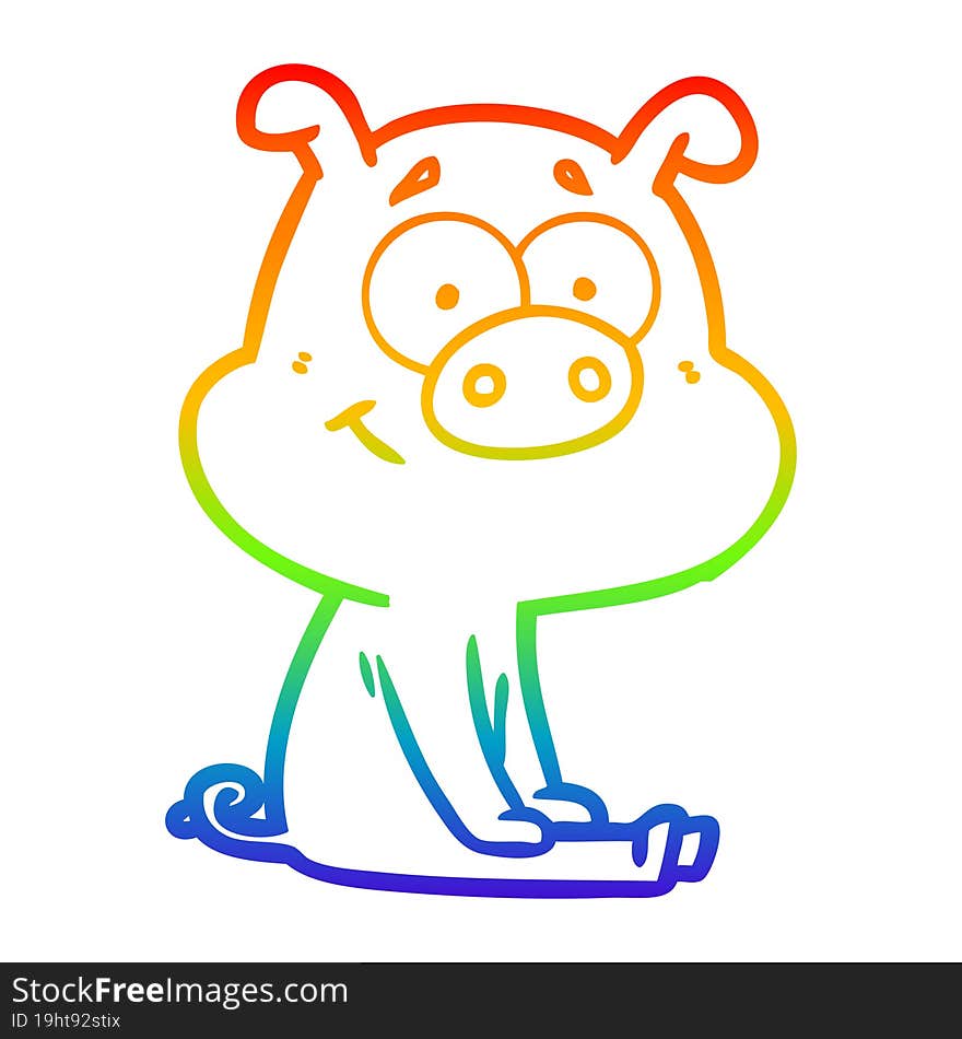 rainbow gradient line drawing happy cartoon pig sitting