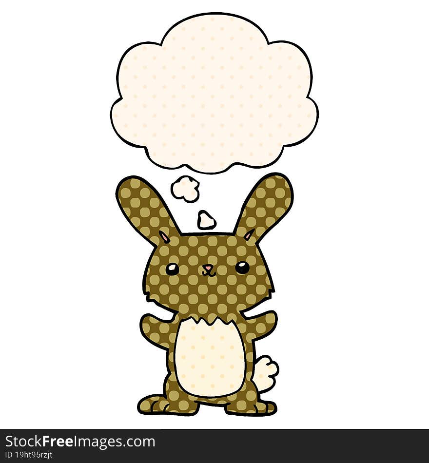 cute cartoon rabbit and thought bubble in comic book style