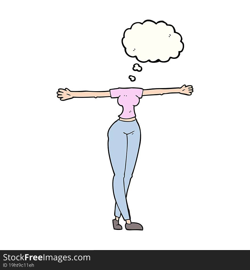 thought bubble cartoon female body with wide arms