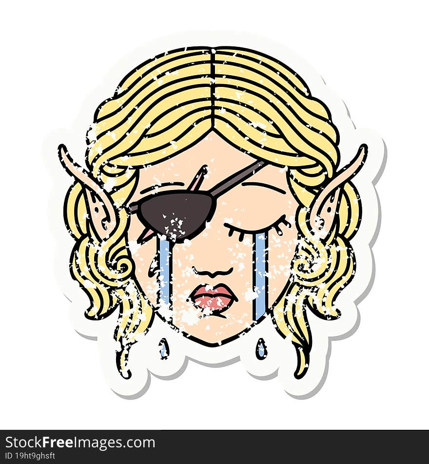 Crying Elf Rogue Character Face Grunge Sticker