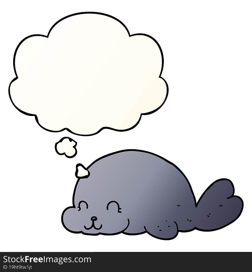 Cute Cartoon Seal And Thought Bubble In Smooth Gradient Style