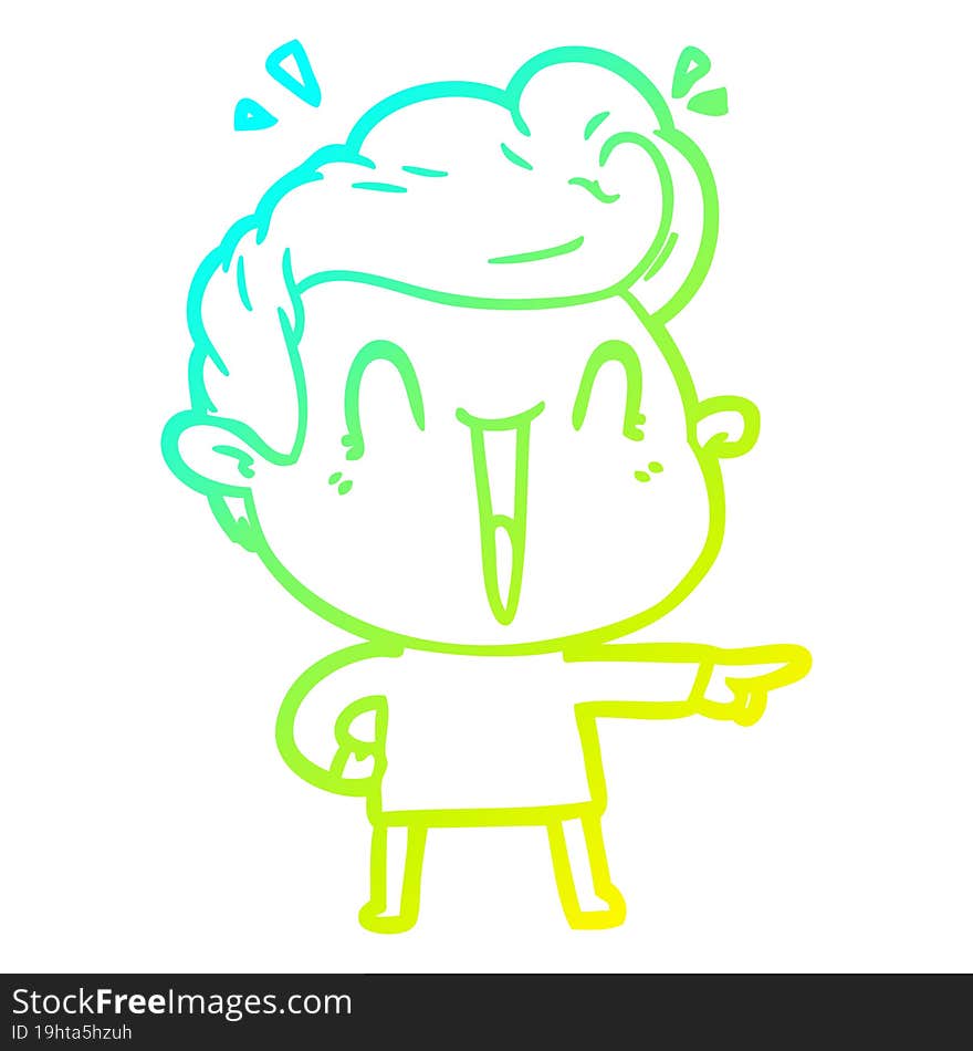 cold gradient line drawing of a cartoon excited man