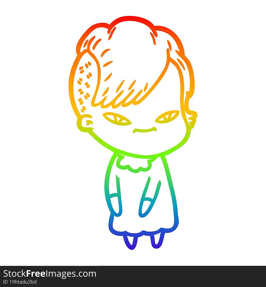 rainbow gradient line drawing cute cartoon girl with hipster haircut