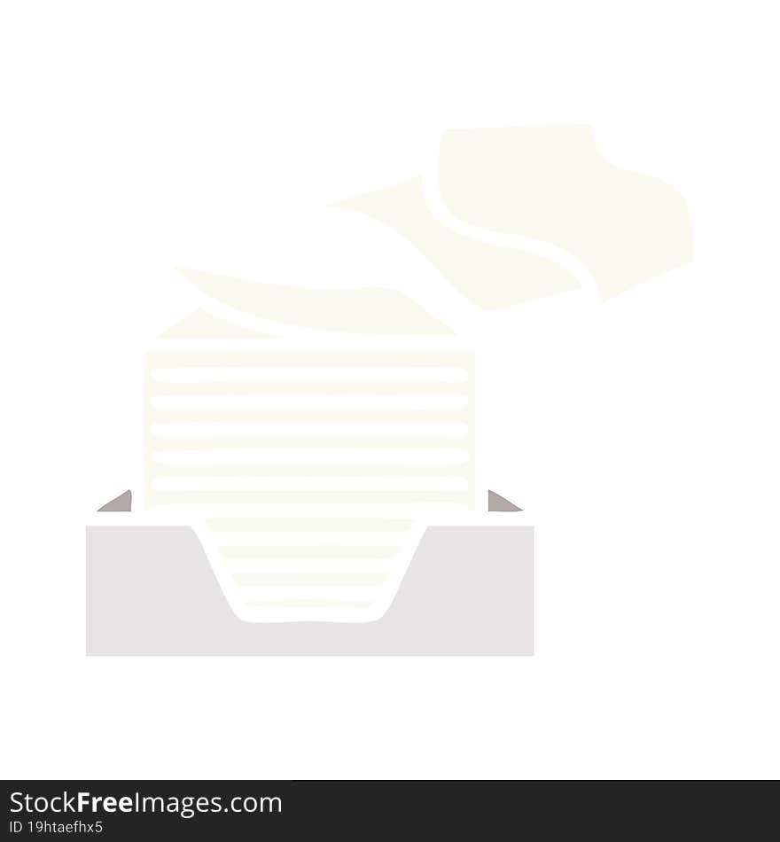 flat color retro cartoon stack of office papers