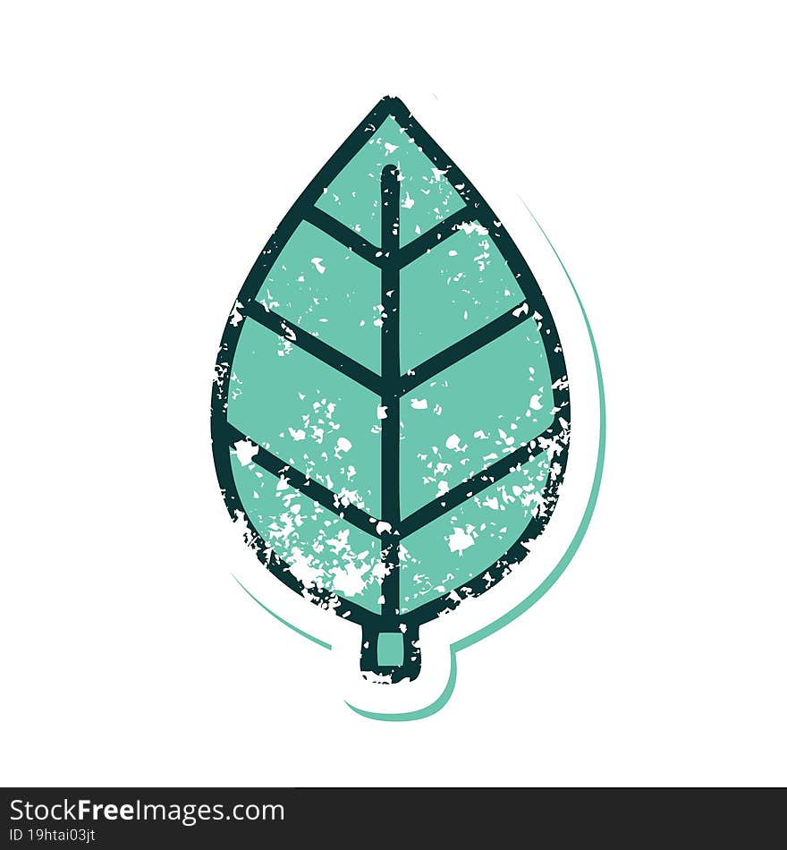 iconic distressed sticker tattoo style image of leaf. iconic distressed sticker tattoo style image of leaf