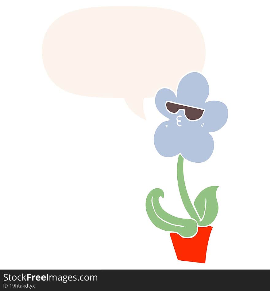 cool cartoon flower and speech bubble in retro style