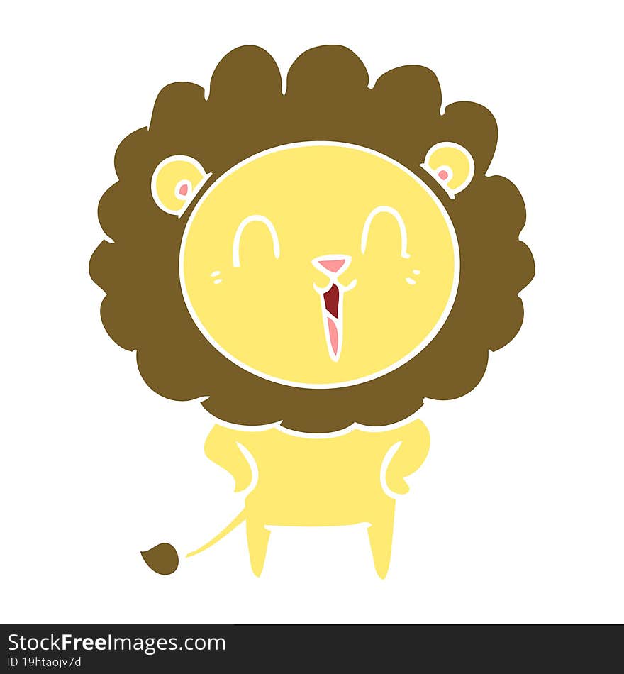 laughing lion flat color style cartoon