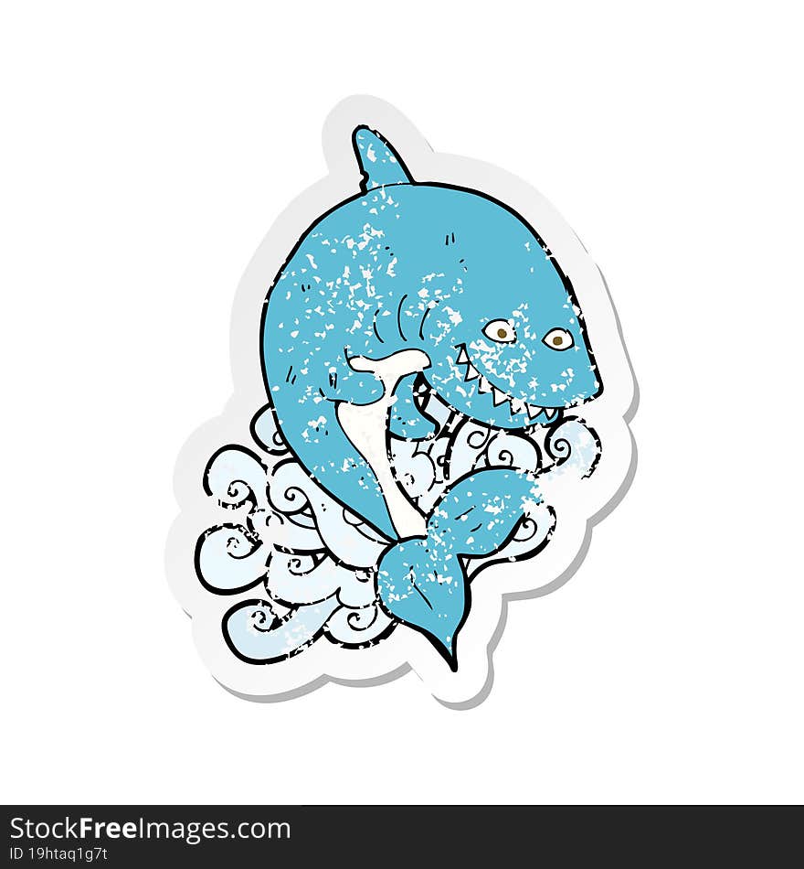 retro distressed sticker of a cartoon shark