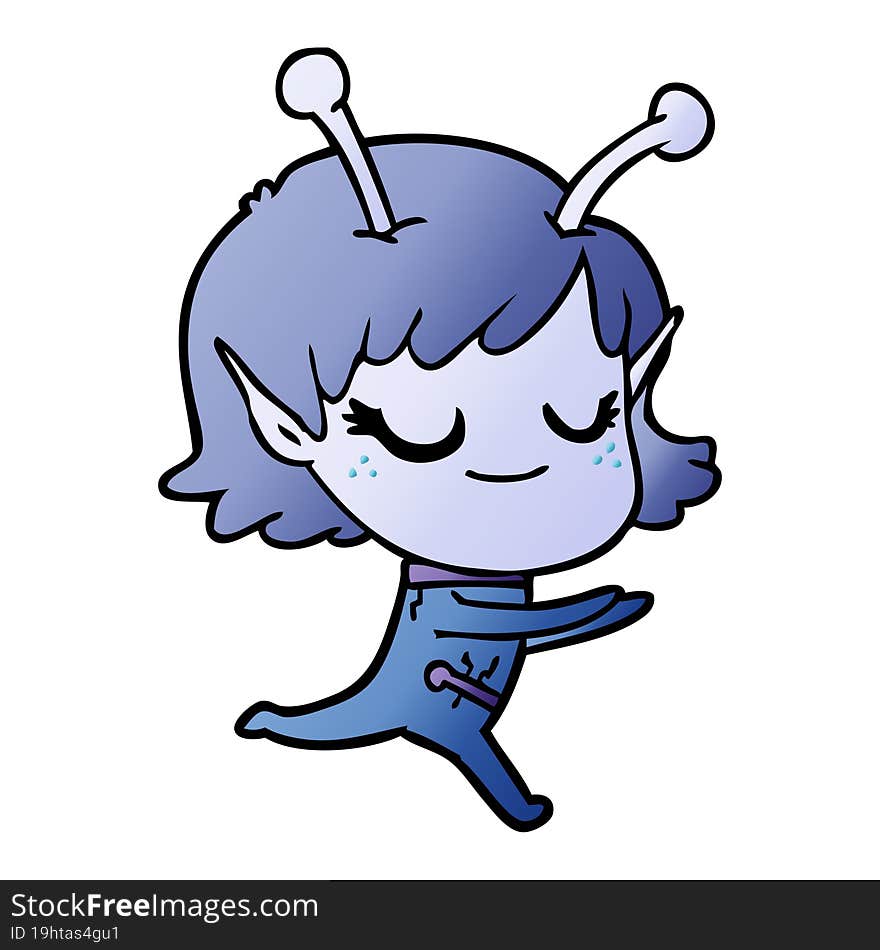 smiling alien girl cartoon running. smiling alien girl cartoon running