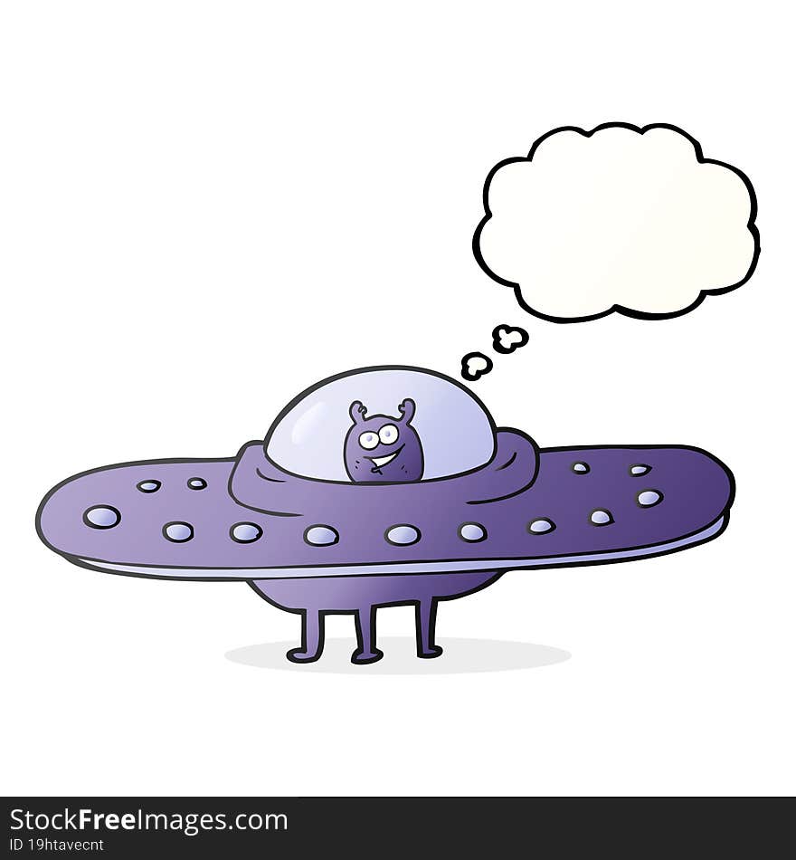 freehand drawn thought bubble cartoon flying saucer