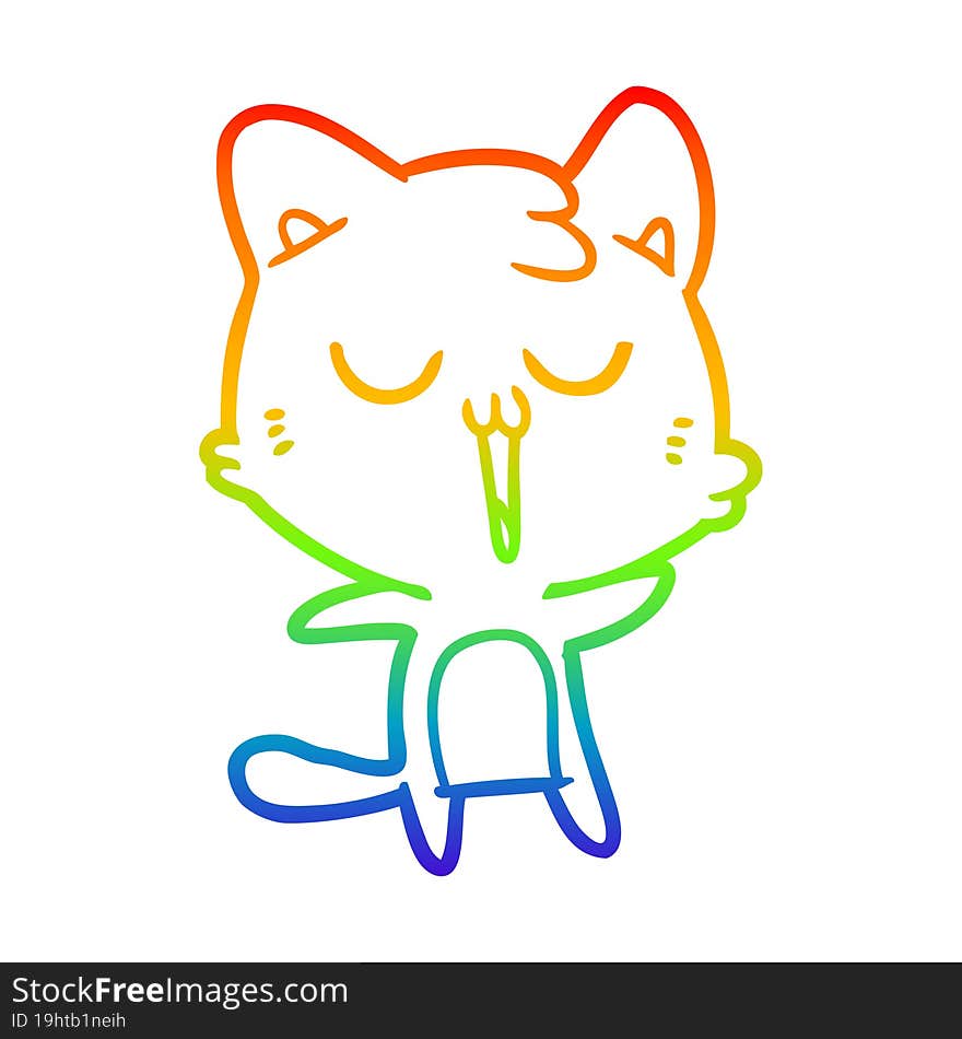 rainbow gradient line drawing cartoon cat singing