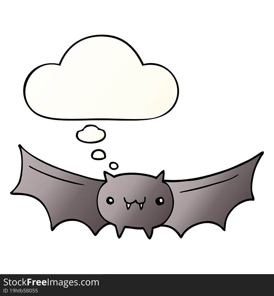 cartoon vampire bat and thought bubble in smooth gradient style