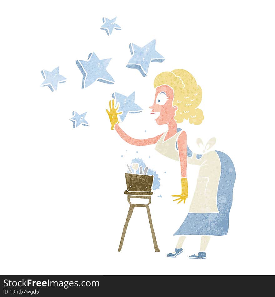 Cartoon Woman Washing Dishes