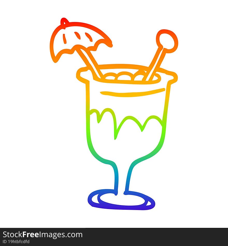 rainbow gradient line drawing cartoon tropical cocktail