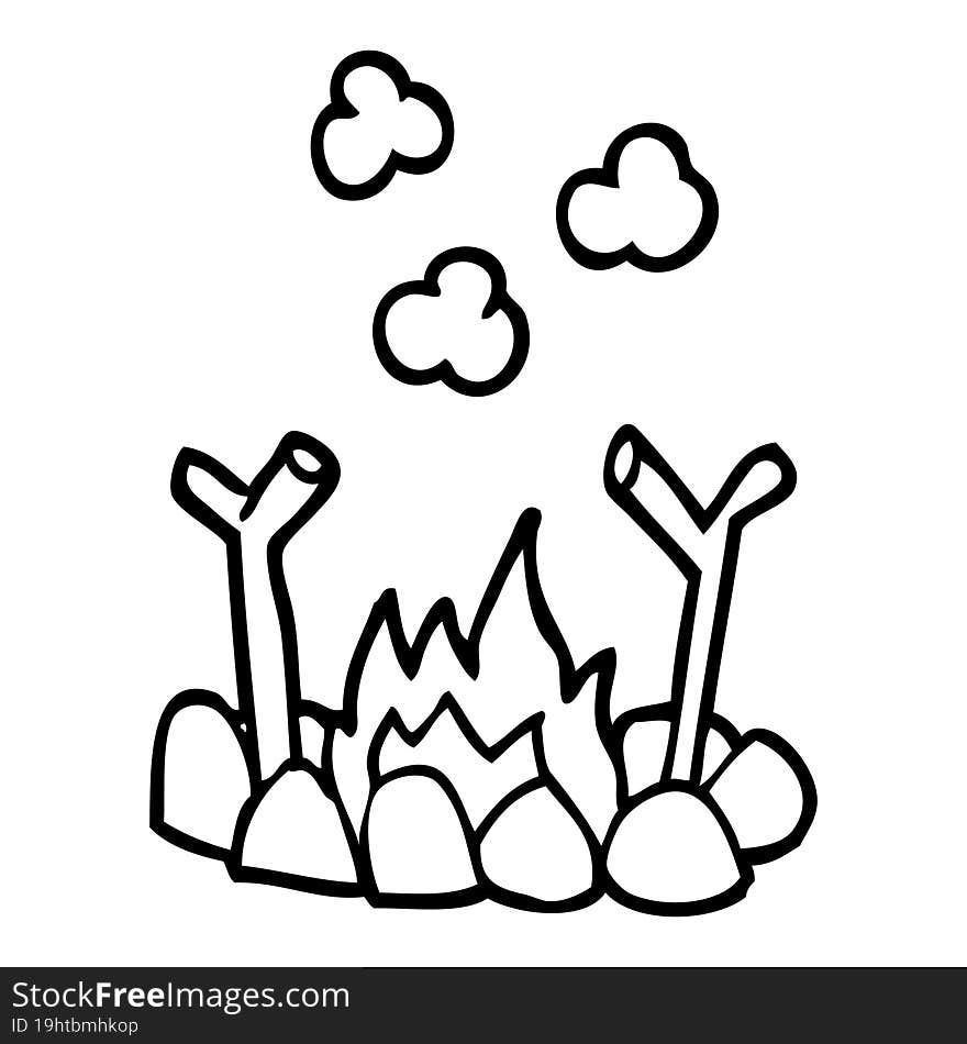 line drawing cartoon camp fire