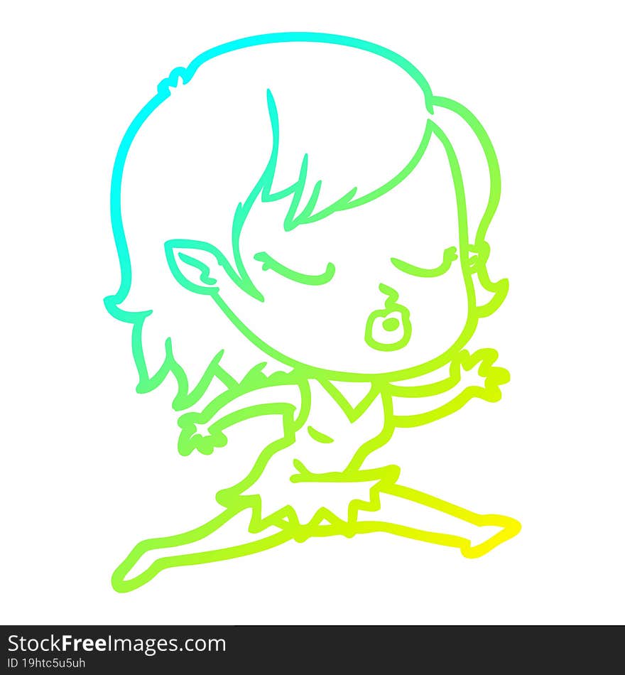 cold gradient line drawing cute cartoon vampire girl