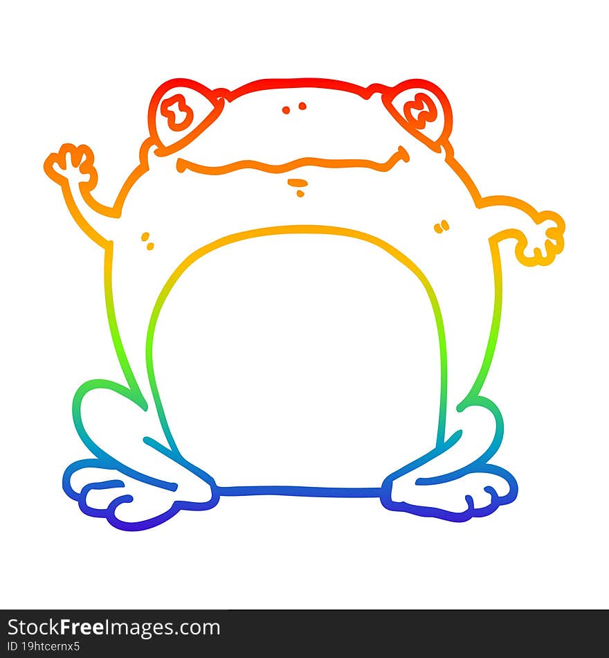 rainbow gradient line drawing of a cartoon frog