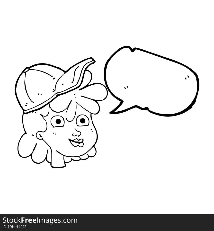 speech bubble cartoon female face wearing cap