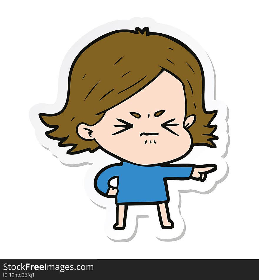 Sticker Of A Cartoon Angry Girl