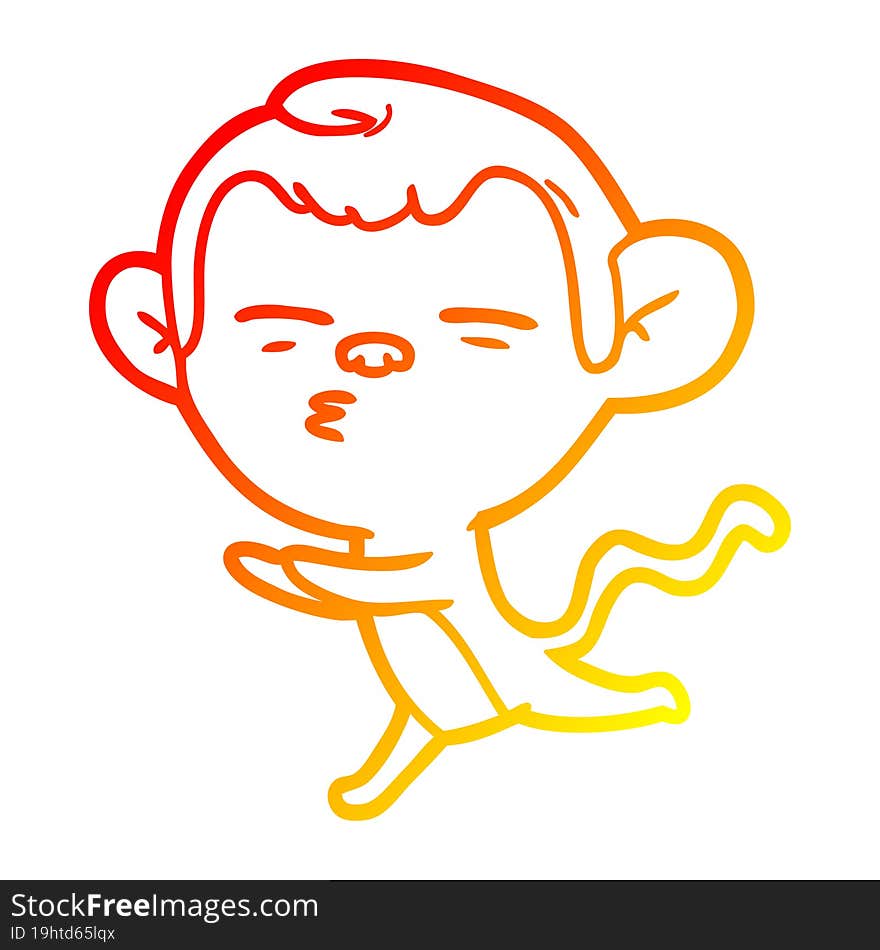 warm gradient line drawing cartoon suspicious monkey