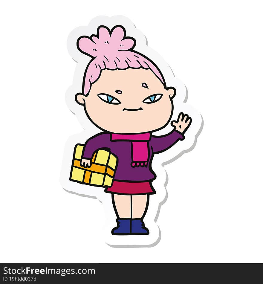 sticker of a cartoon woman