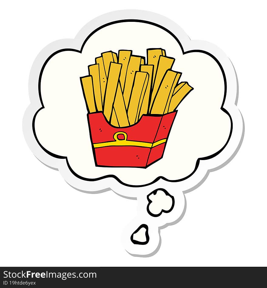 cartoon fries and thought bubble as a printed sticker