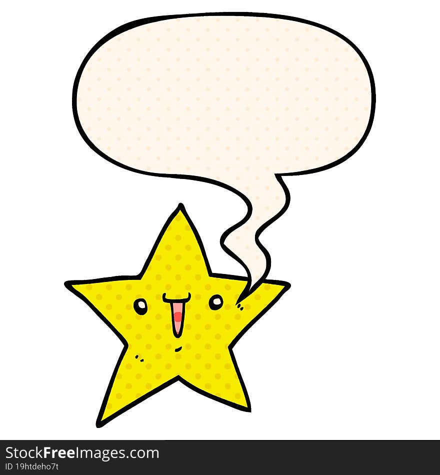 Cute Cartoon Star And Speech Bubble In Comic Book Style