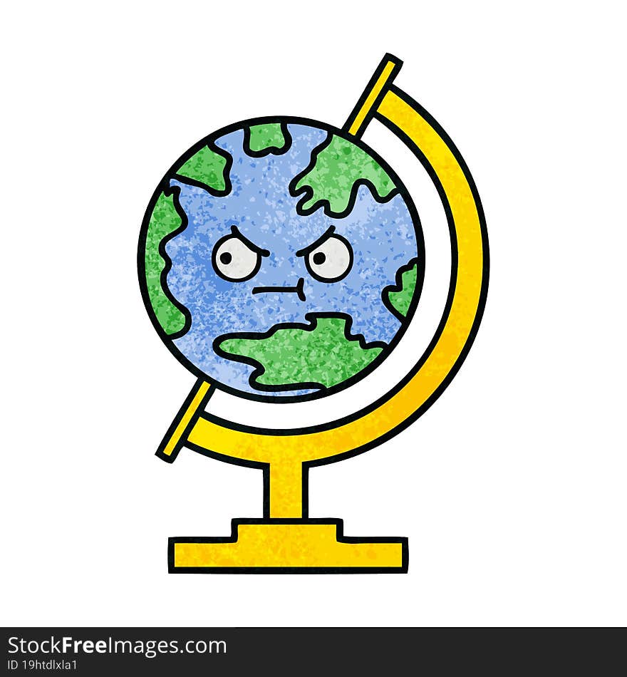 retro grunge texture cartoon of a globe of the world