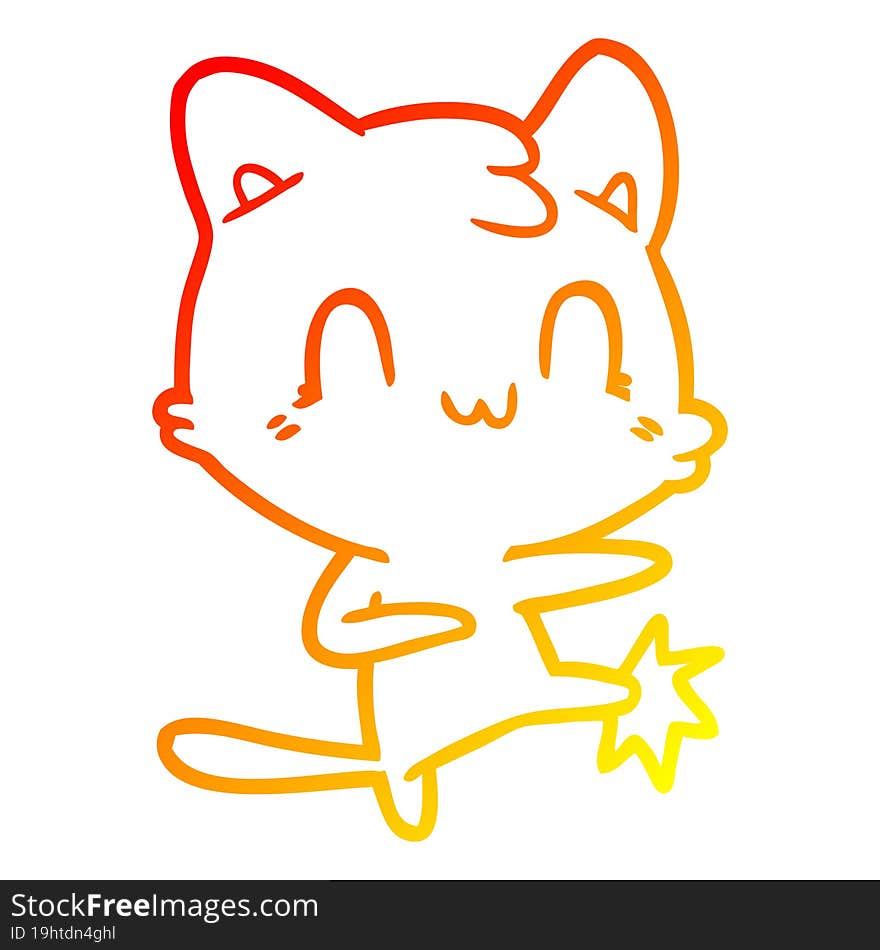 warm gradient line drawing cartoon happy cat karate kicking