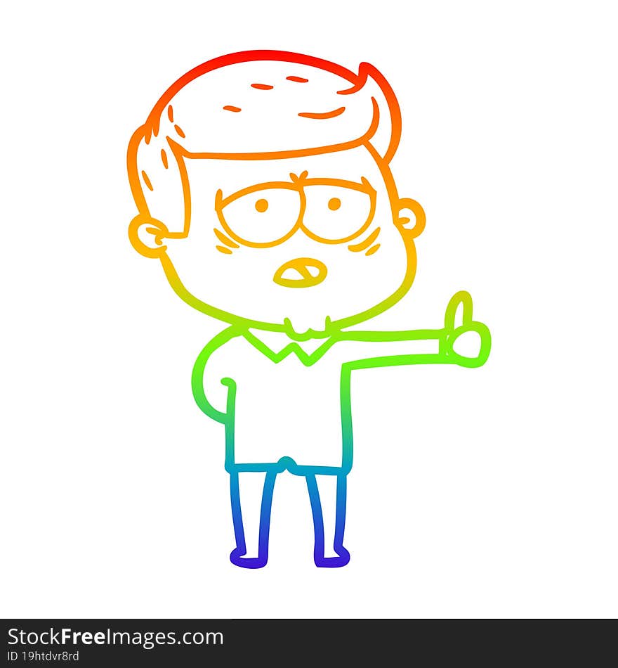 rainbow gradient line drawing of a cartoon tired man