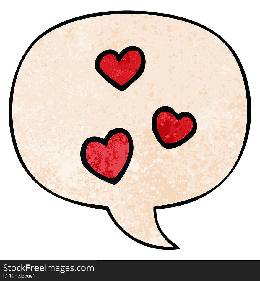 cartoon love heart and speech bubble in retro texture style