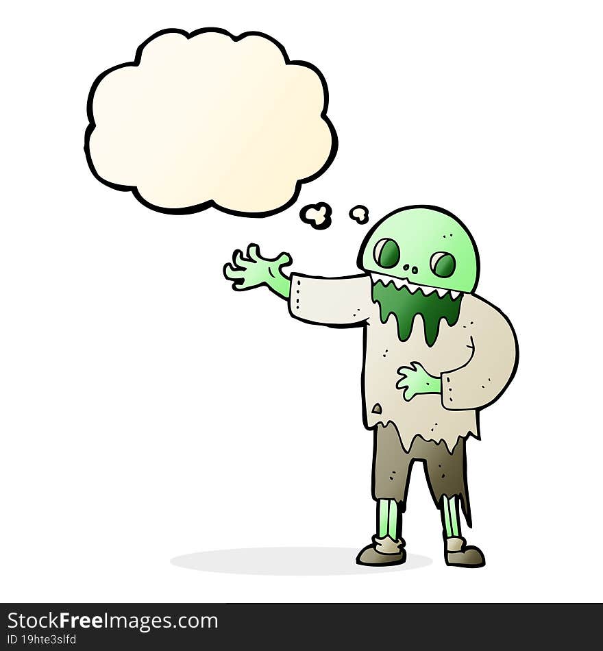 cartoon spooky zombie with thought bubble