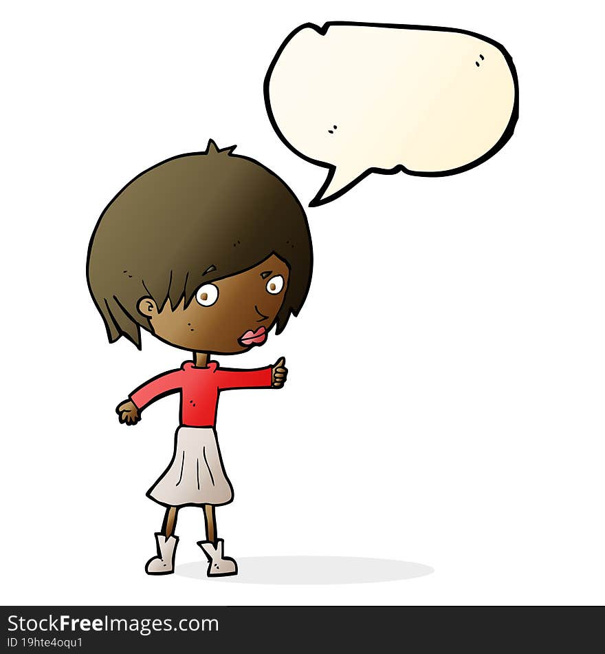 cartoon woman raising eyebrow with speech bubble