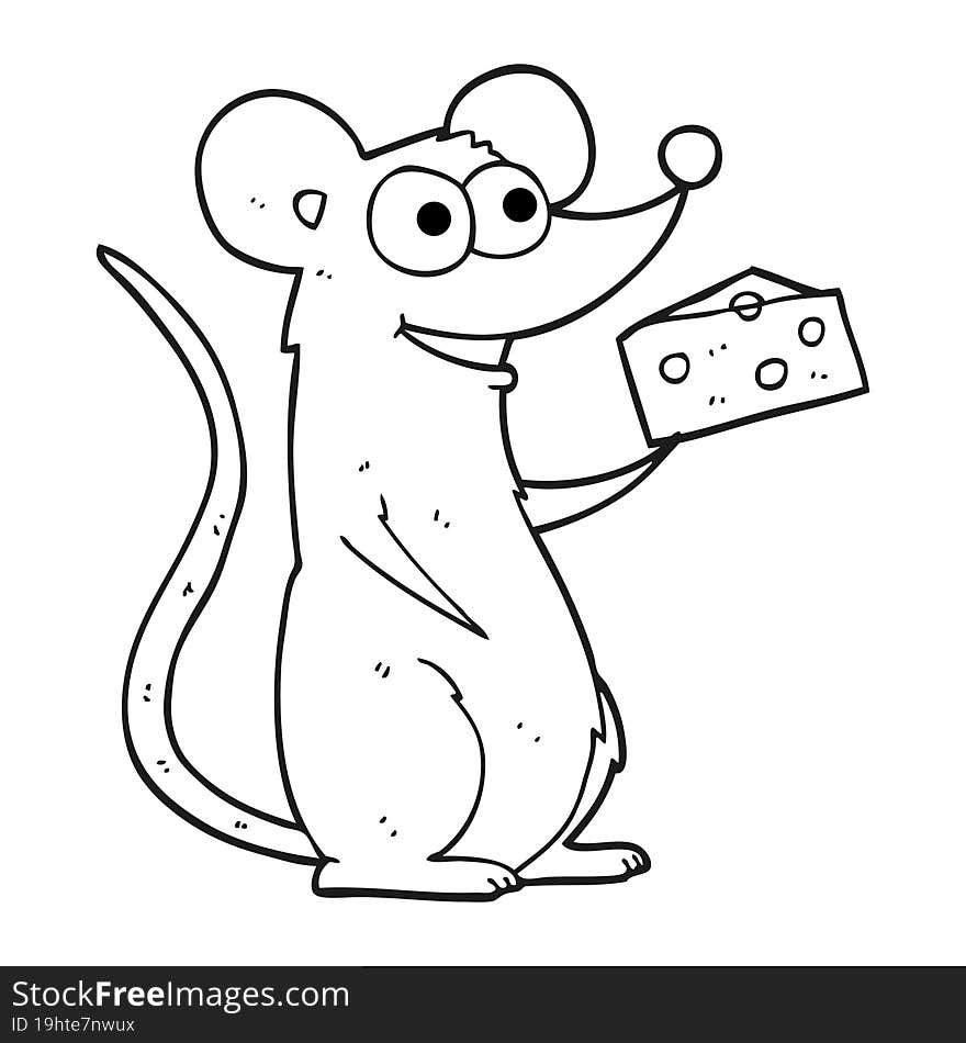 Black And White Cartoon Mouse With Cheese