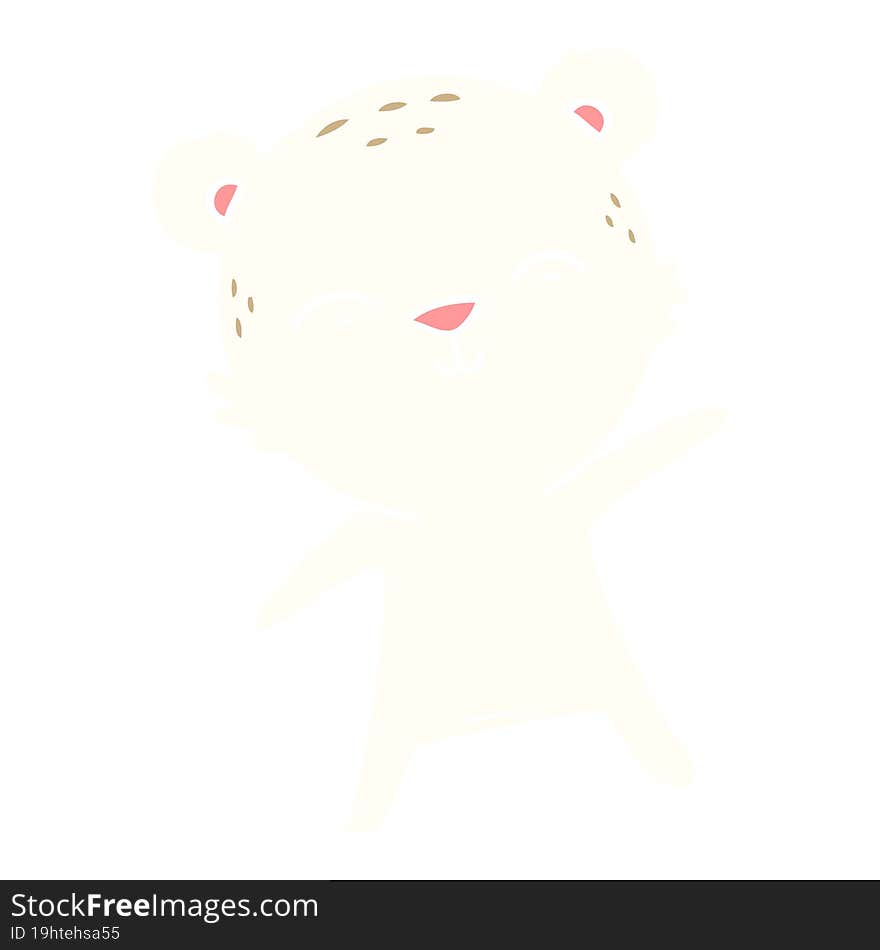 happy flat color style cartoon polar bear pointing