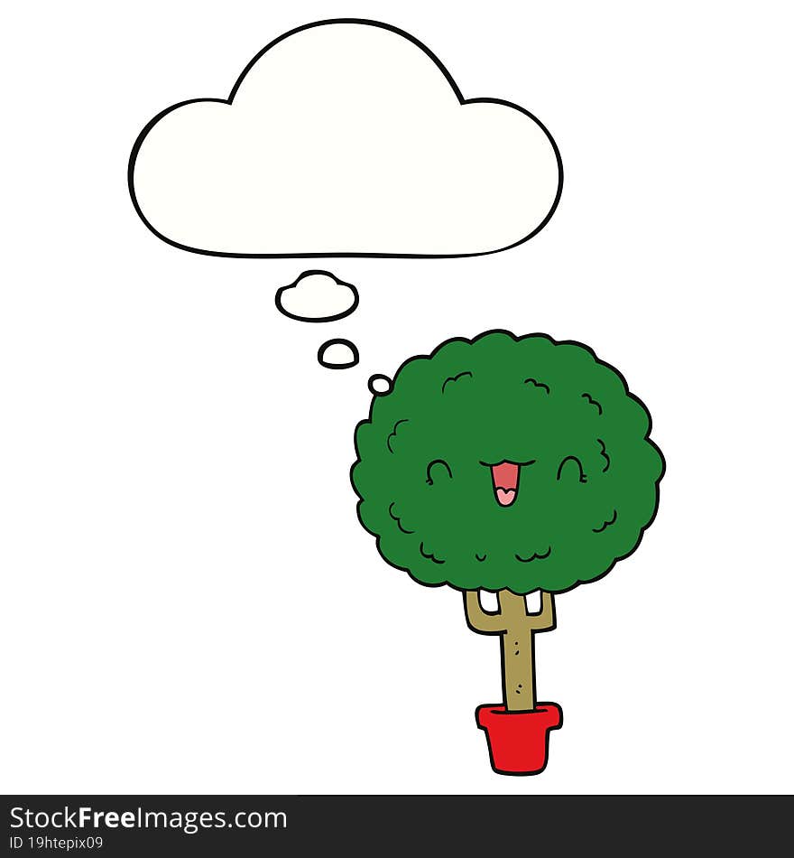 Cartoon Happy Tree And Thought Bubble