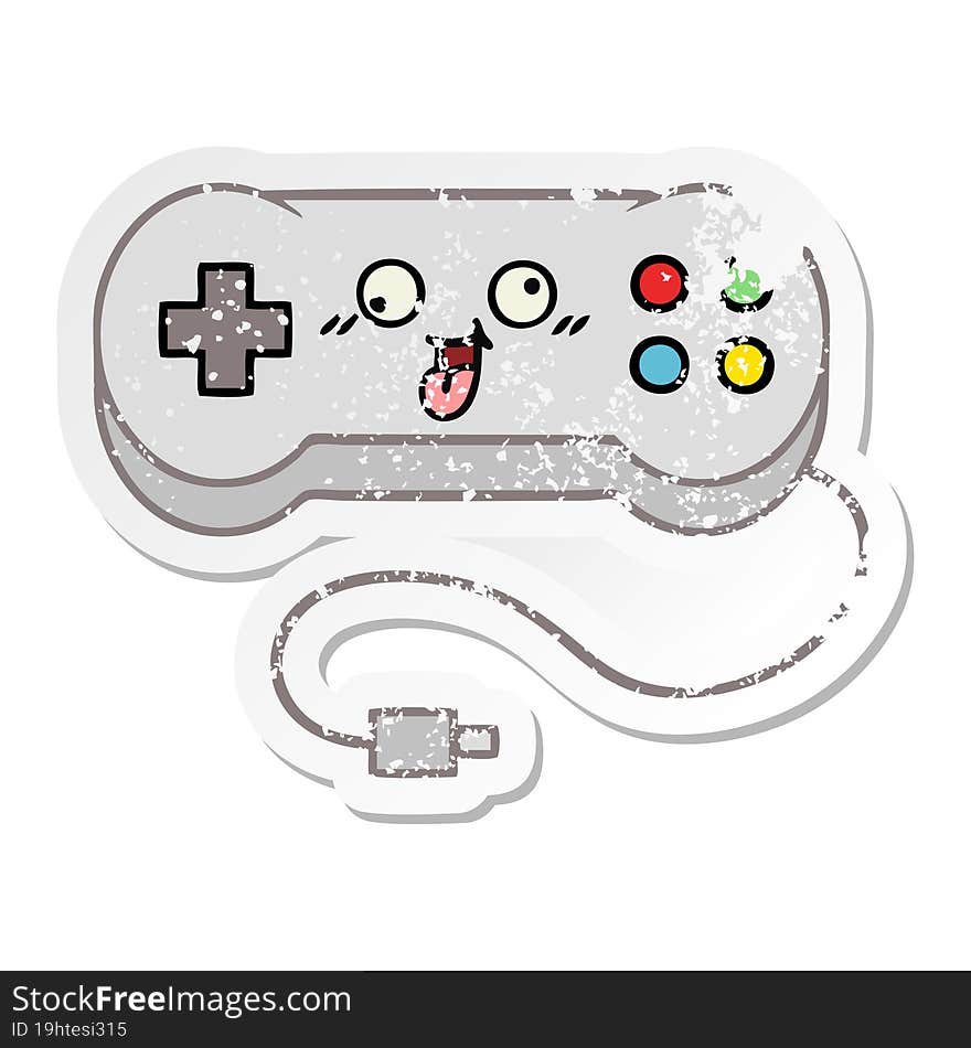 distressed sticker of a cute cartoon game controller