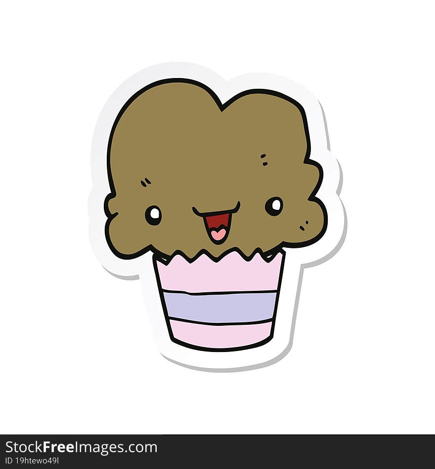 sticker of a cartoon cupcake with face