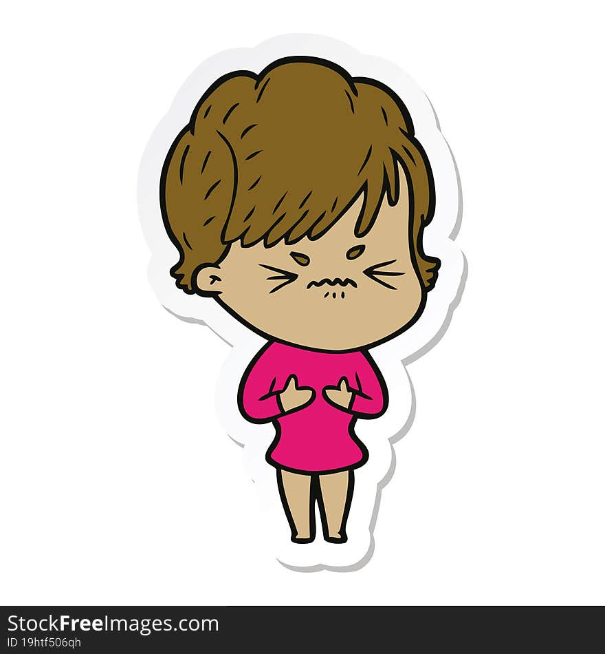 sticker of a cartoon frustrated woman