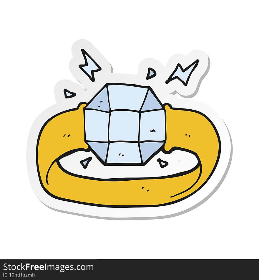 Sticker Of A Cartoon Ring With Huge Gem