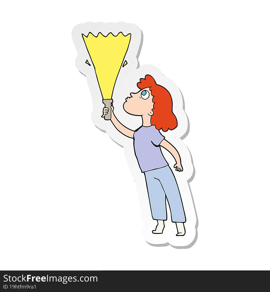 Sticker Of A Cartoon Woman Searching With Torch