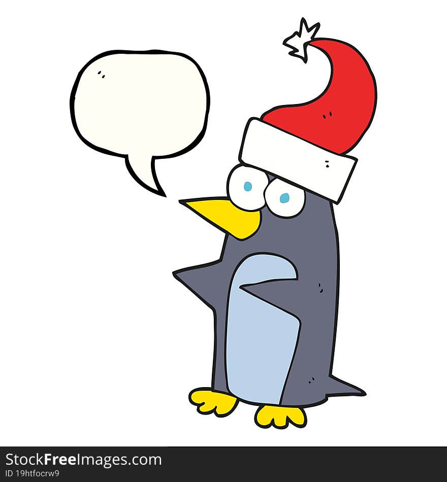 freehand drawn speech bubble cartoon christmas penguin