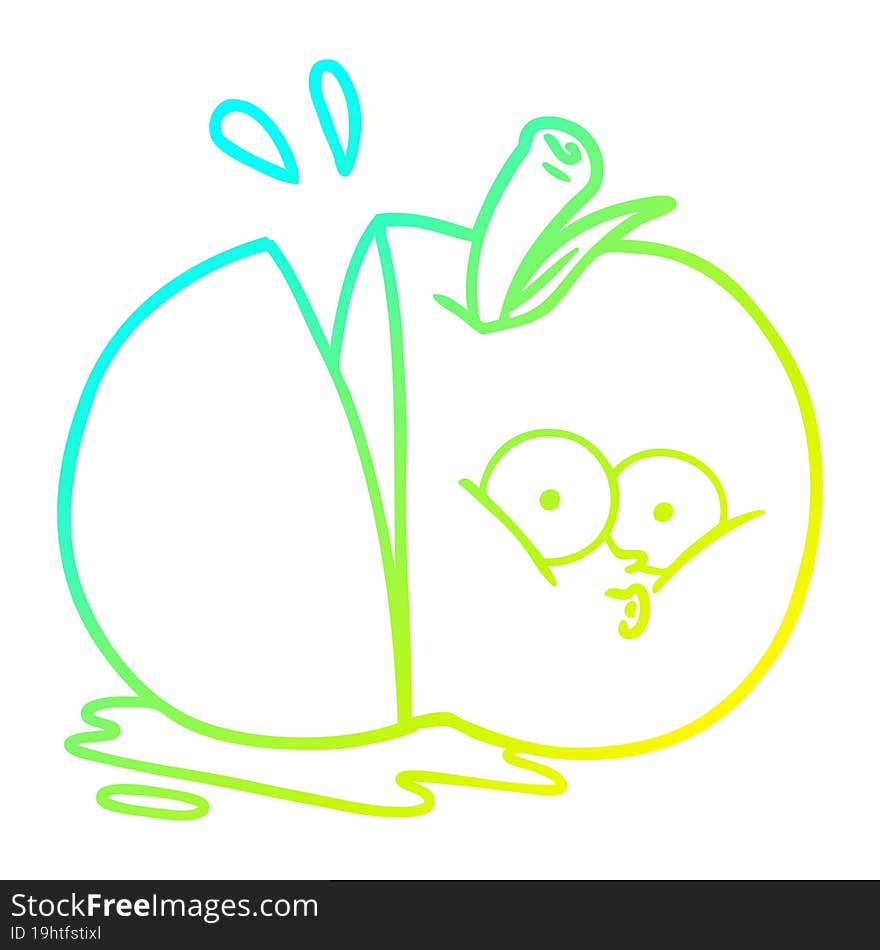 cold gradient line drawing cartoon sliced apple