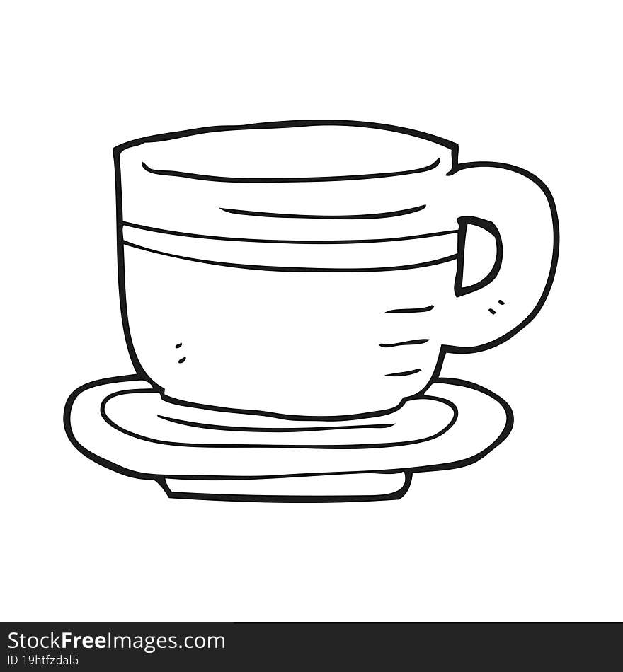 black and white cartoon cup and saucer