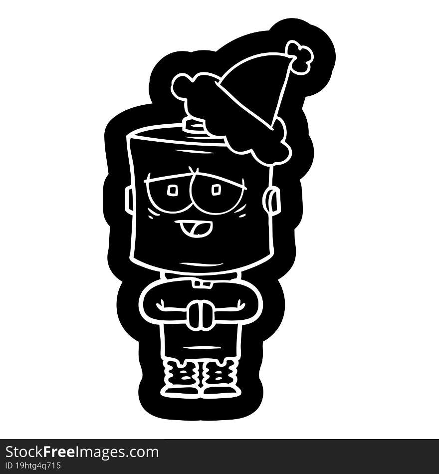 quirky cartoon icon of a robot wearing santa hat