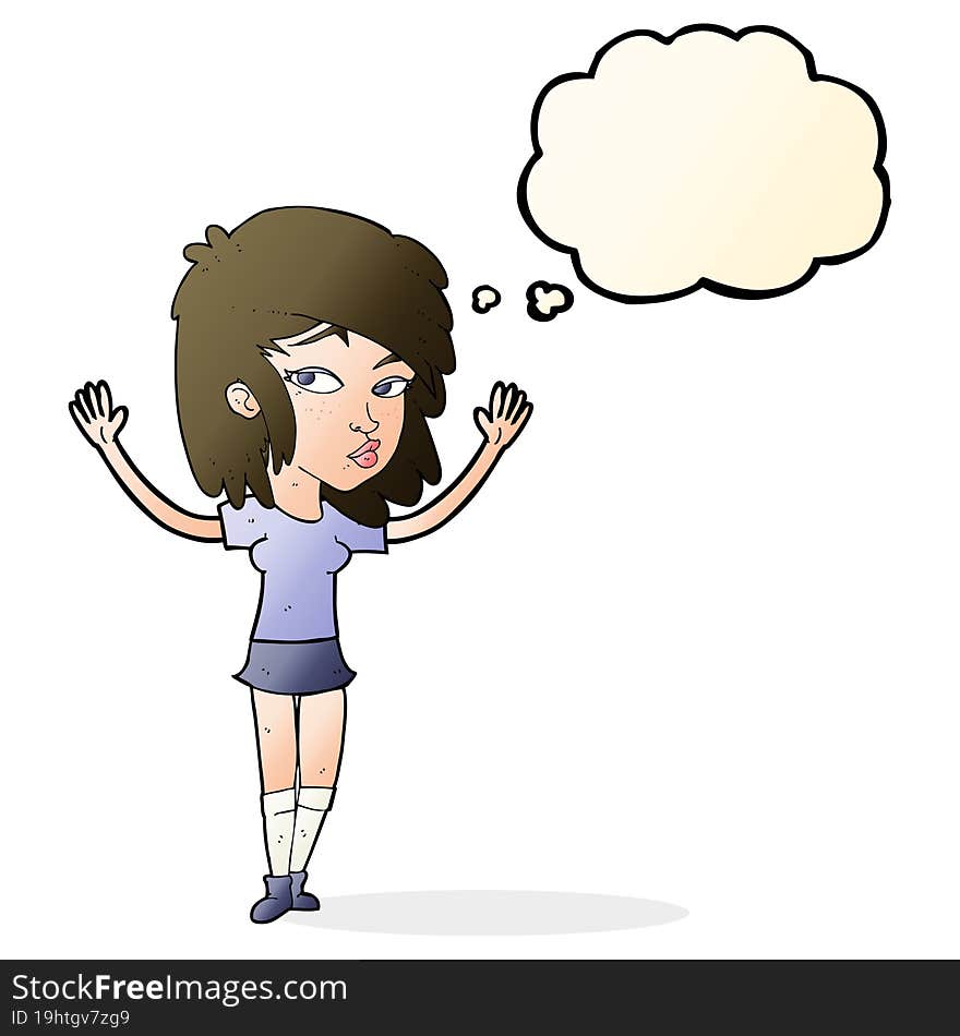 cartoon pretty girl with thought bubble