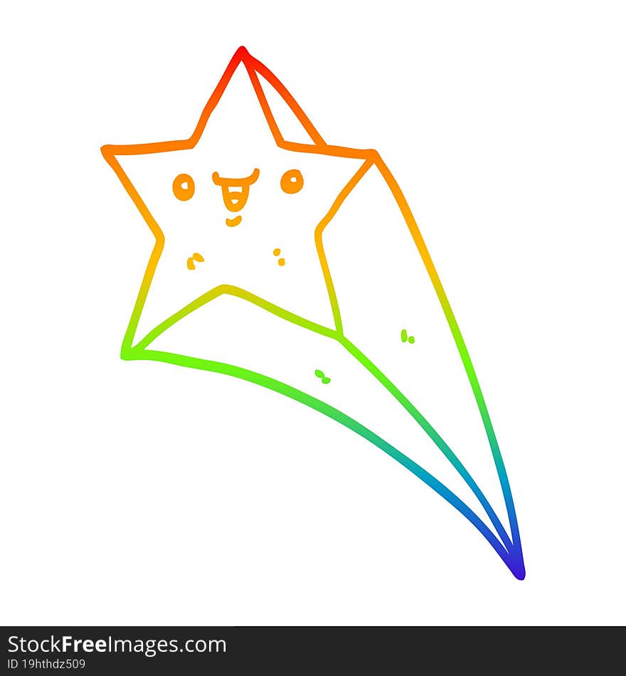 Rainbow Gradient Line Drawing Cartoon Shooting Star